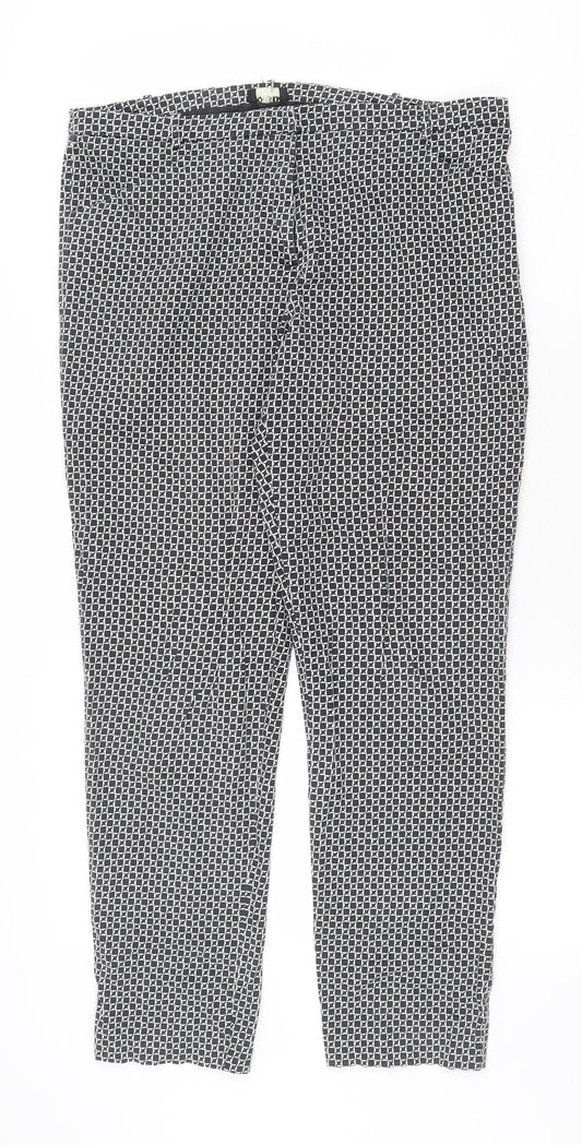 Oasis Womens Black Geometric Cotton Cropped Trousers Size 12 Regular Zip