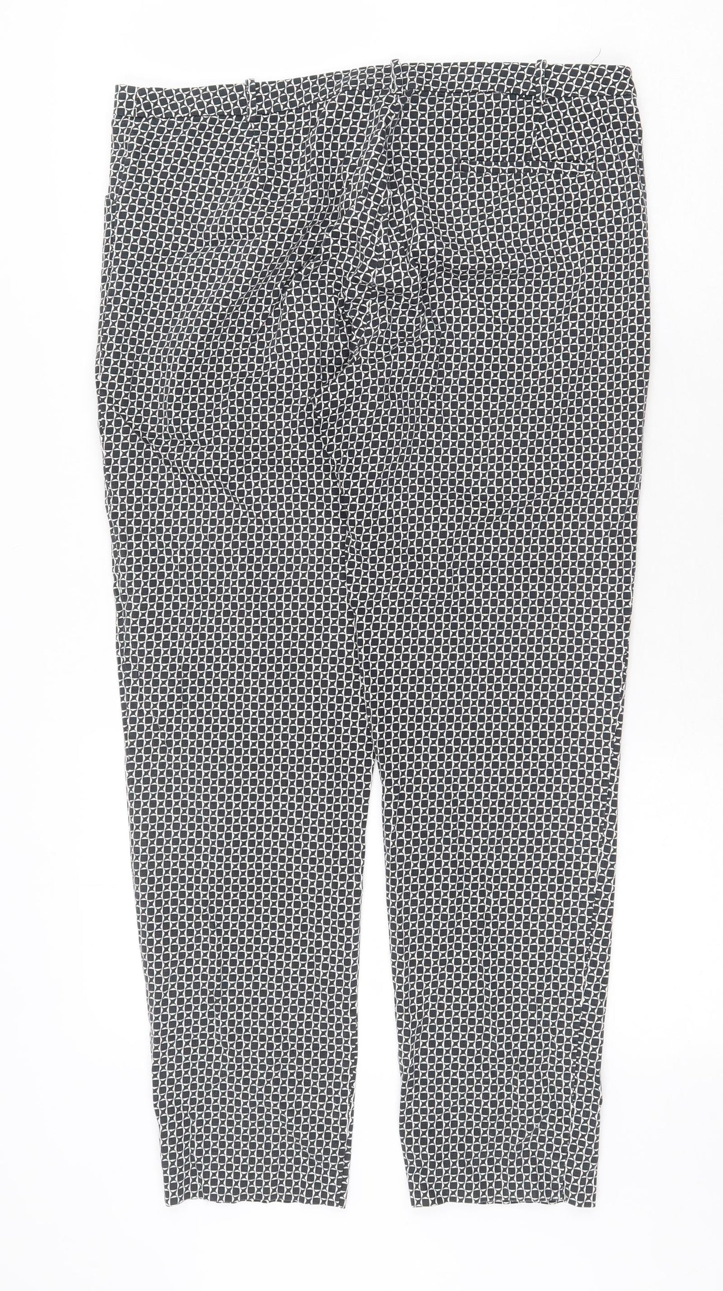 Oasis Womens Black Geometric Cotton Cropped Trousers Size 12 Regular Zip