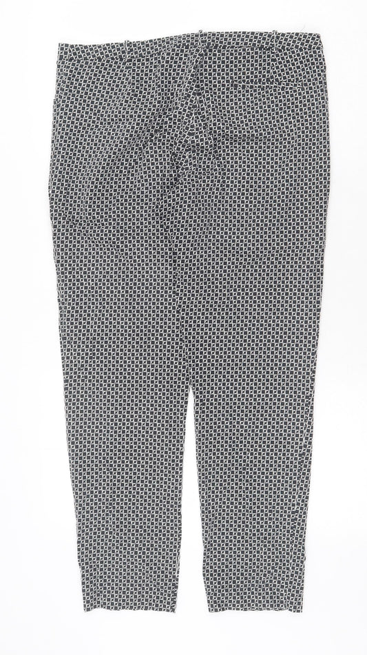 Oasis Womens Black Geometric Cotton Cropped Trousers Size 12 Regular Zip