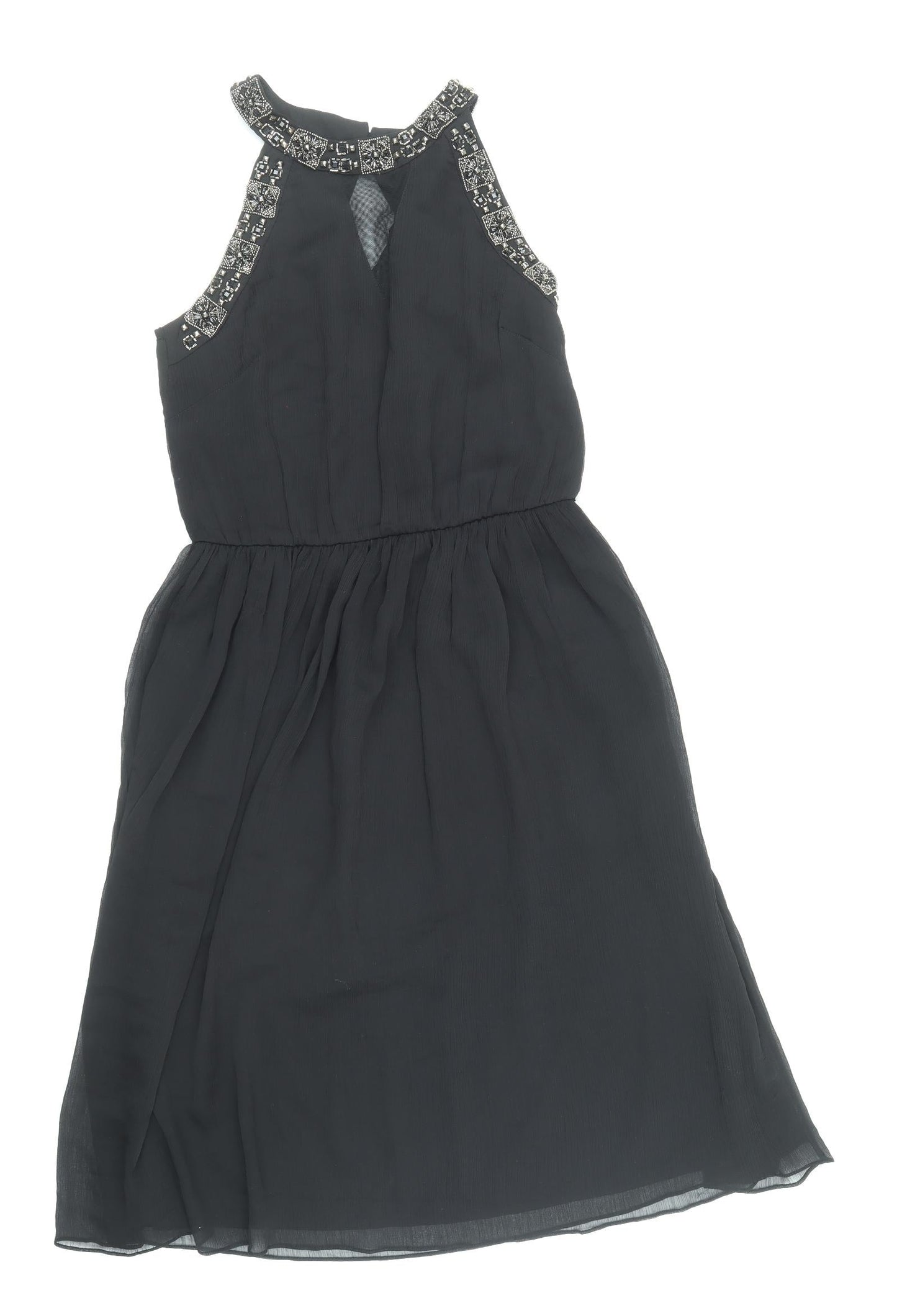 Oasis Womens Black Polyester Skater Dress Size 10 Round Neck Button