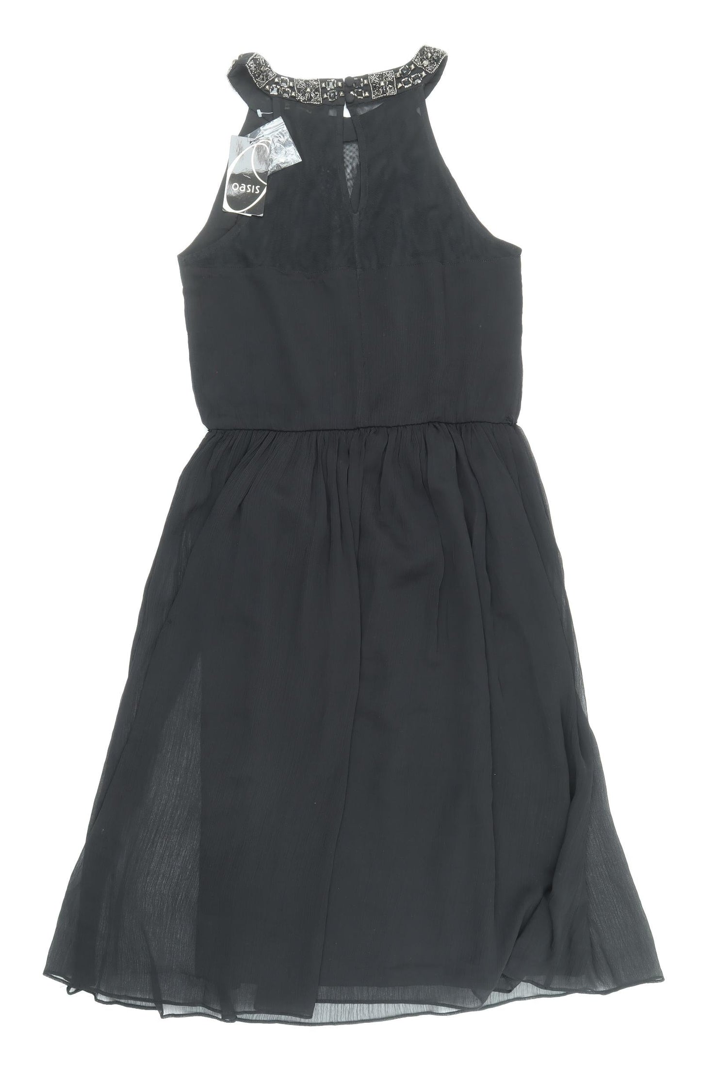 Oasis Womens Black Polyester Skater Dress Size 10 Round Neck Button