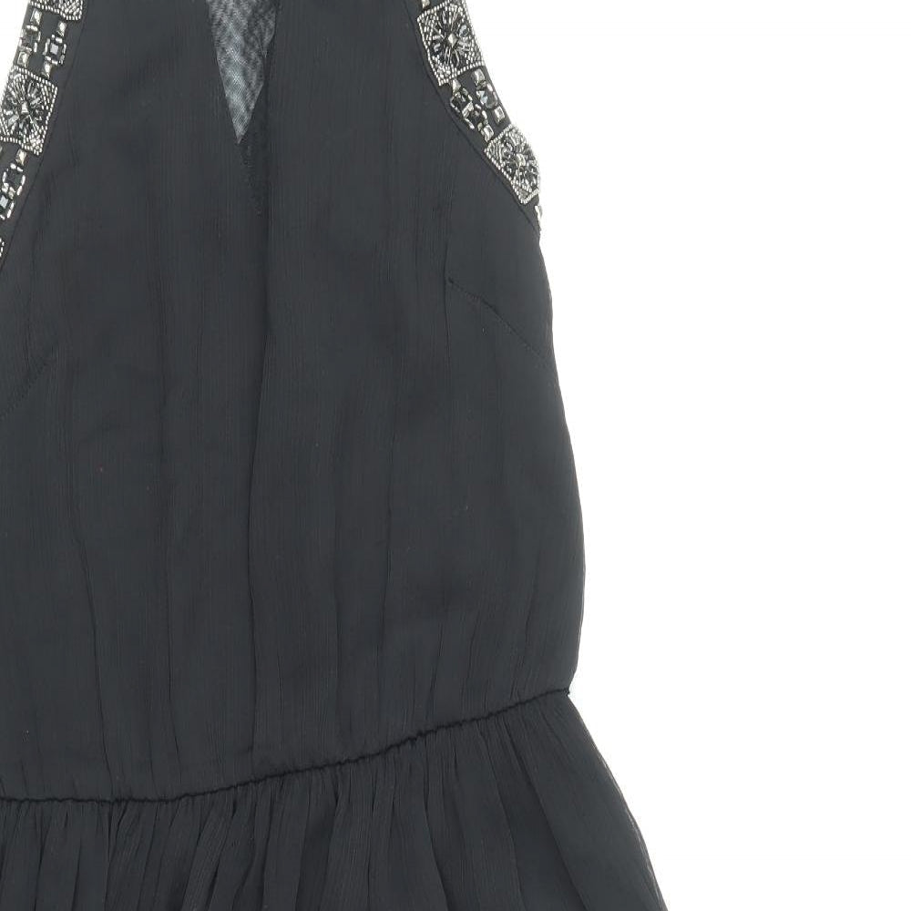 Oasis Womens Black Polyester Skater Dress Size 10 Round Neck Button