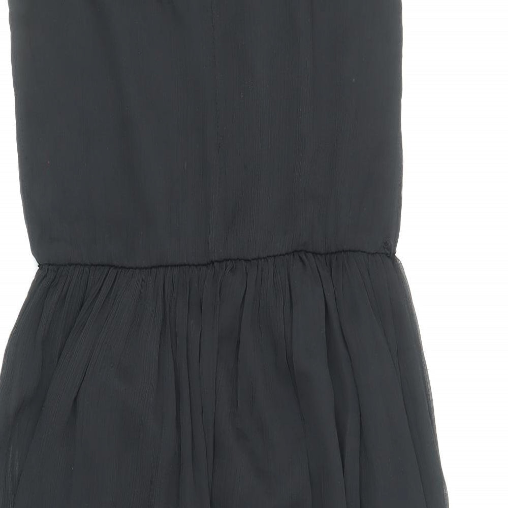 Oasis Womens Black Polyester Skater Dress Size 10 Round Neck Button