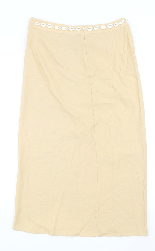 Zara Womens Beige Cotton Straight & Pencil Skirt Size M Zip
