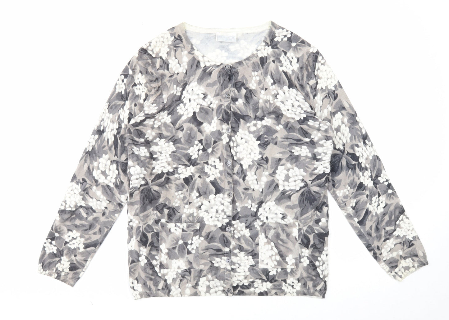 Cotswold Womens Grey Round Neck Geometric Cotton Cardigan Jumper Size L