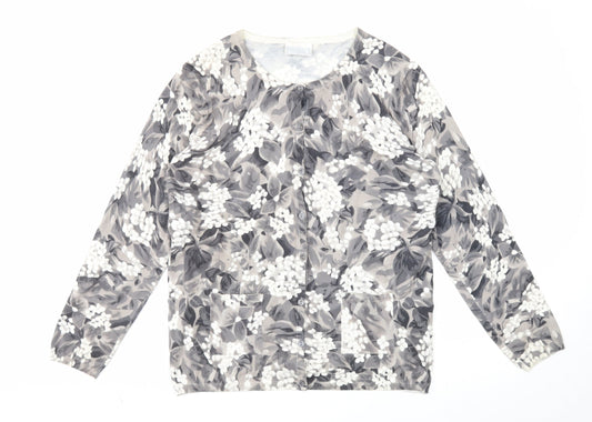 Cotswold Womens Grey Round Neck Geometric Cotton Cardigan Jumper Size L