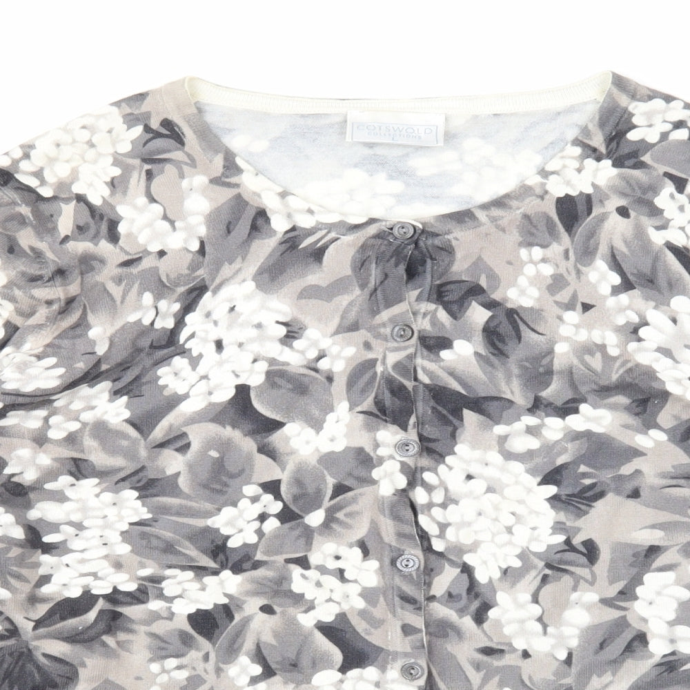 Cotswold Womens Grey Round Neck Geometric Cotton Cardigan Jumper Size L