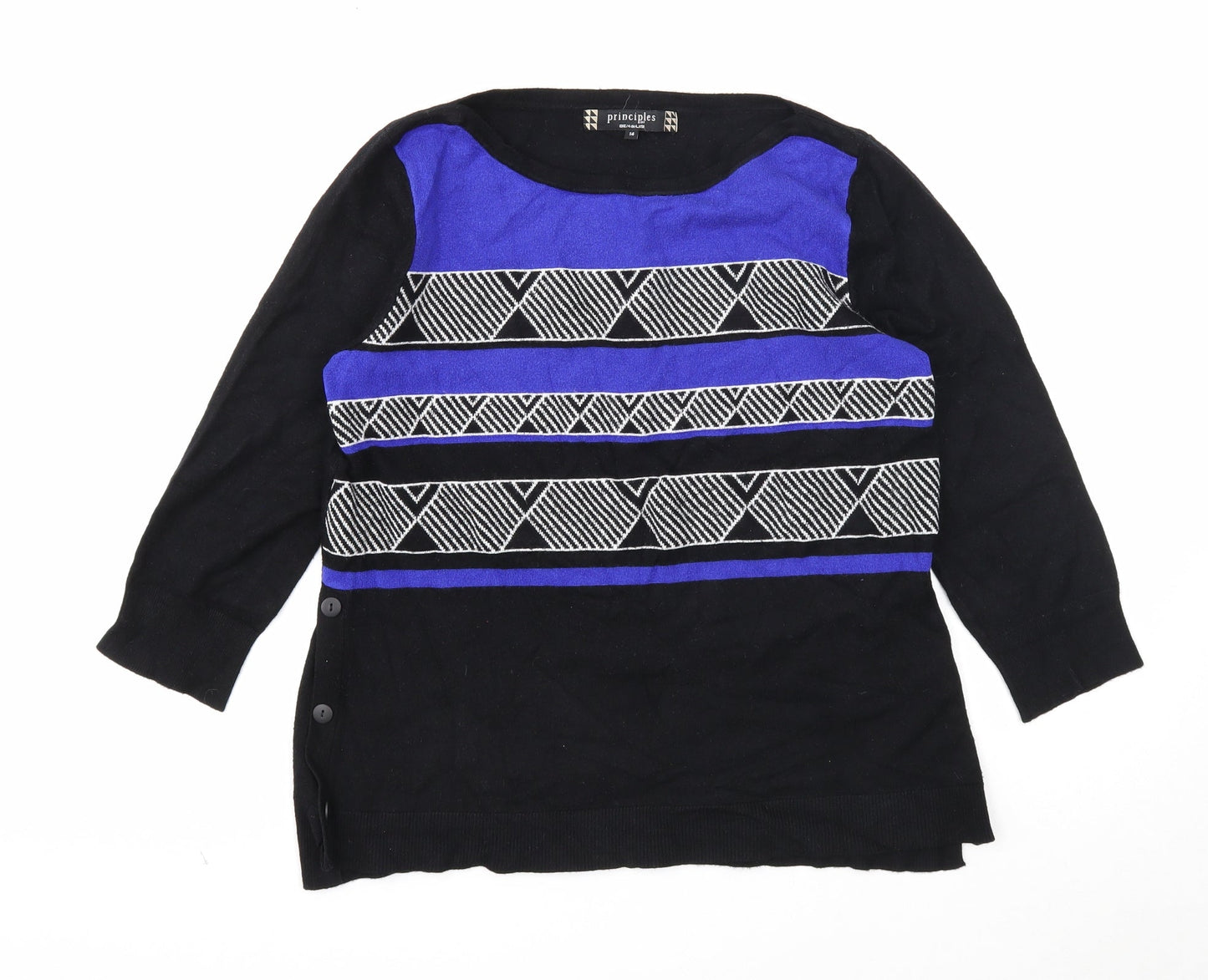 Principles Womens Black Round Neck Geometric Viscose Pullover Jumper Size 14