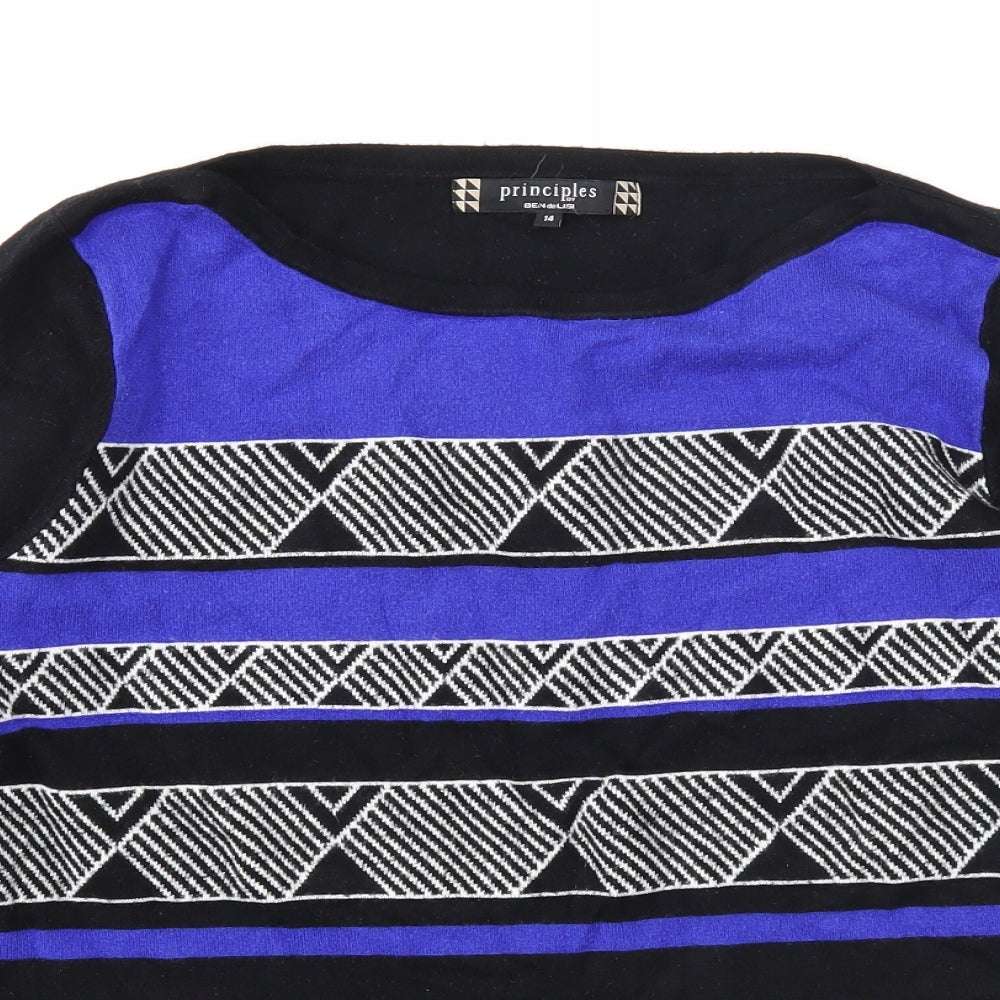 Principles Womens Black Round Neck Geometric Viscose Pullover Jumper Size 14