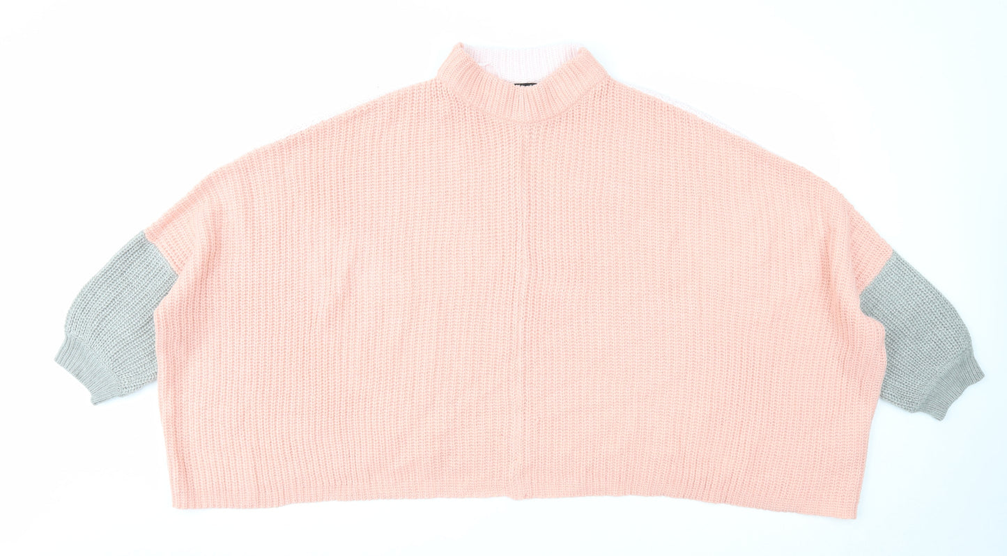 Threadbare Womens Pink Mock Neck Acrylic Pullover Jumper Size 10