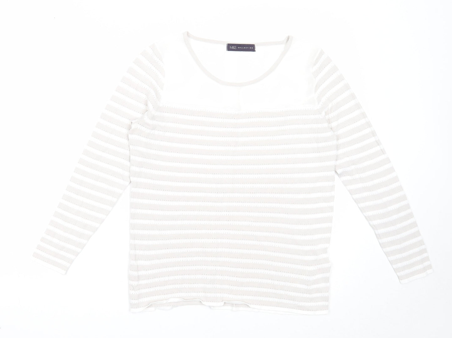 Marks and Spencer Womens Grey Round Neck Striped Viscose Pullover Jumper Size 10