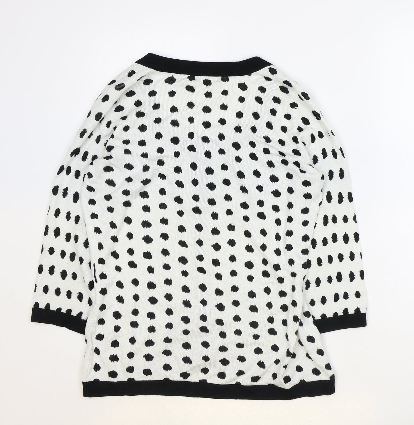 Preworn Womens White Round Neck Polka Dot Rayon Cardigan Jumper Size M