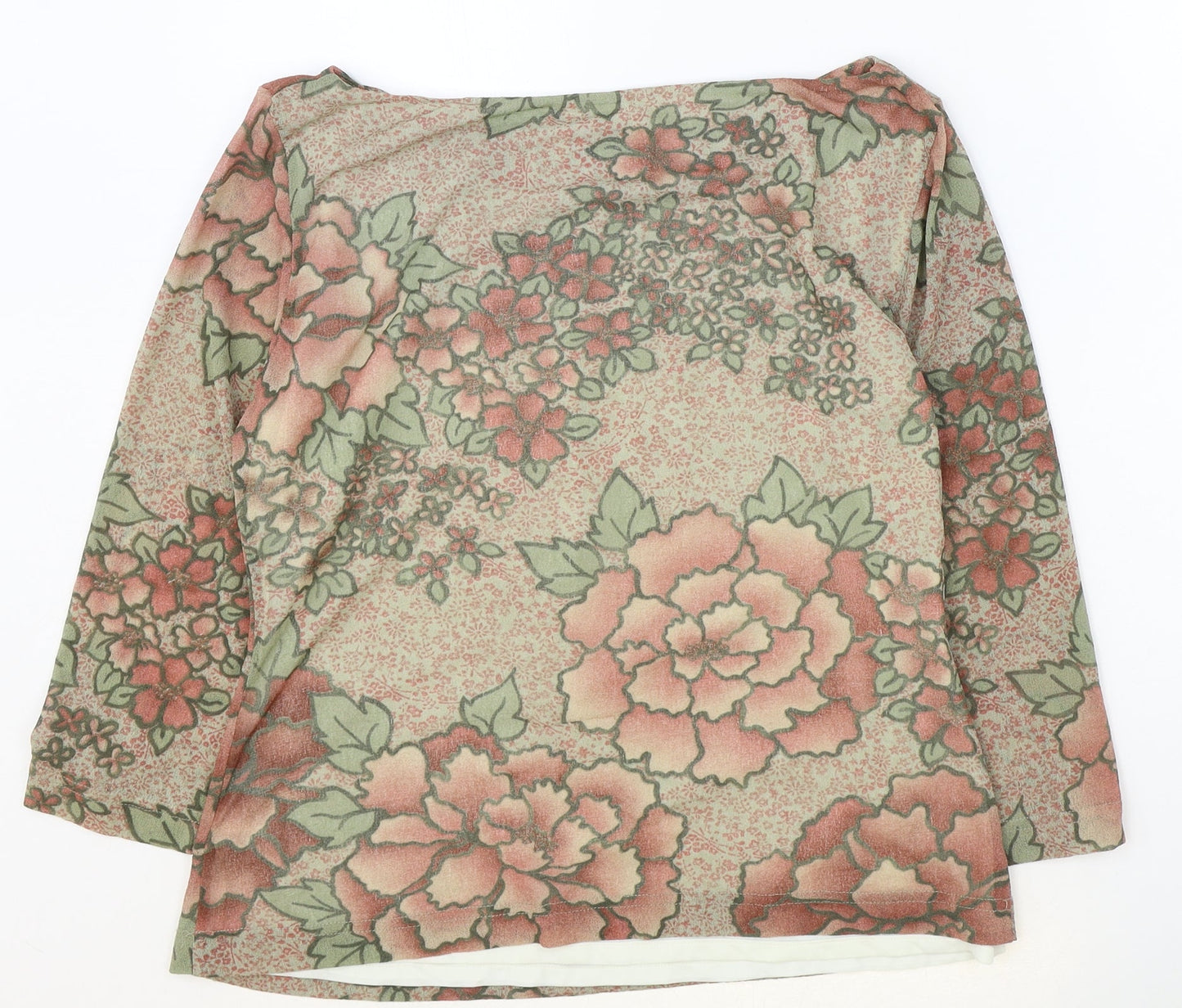 Kaliko Womens Brown Floral Polyester Basic Blouse Size 14 Boat Neck