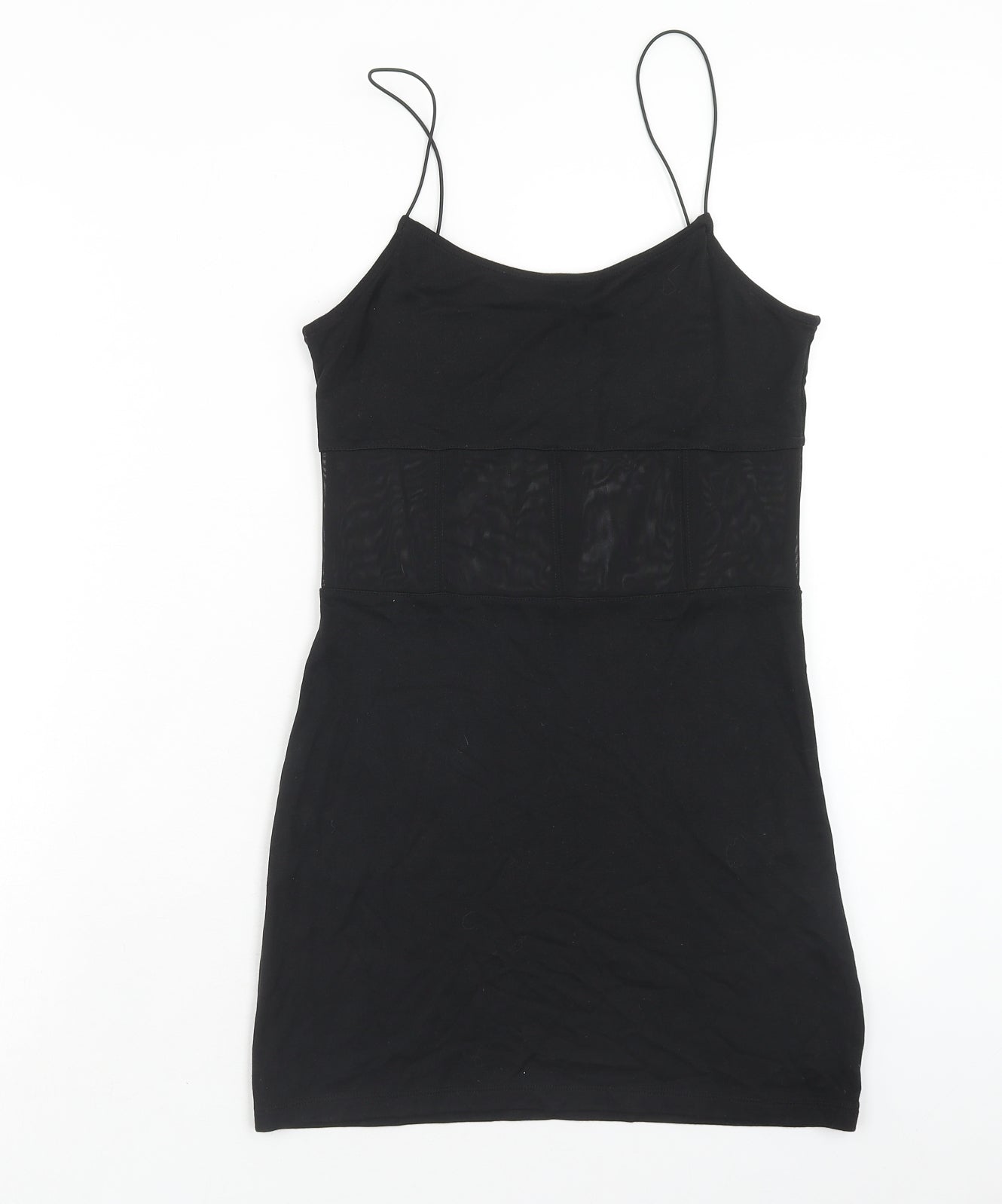 H&M Womens Black Viscose Slip Dress Size S Round Neck Pullover