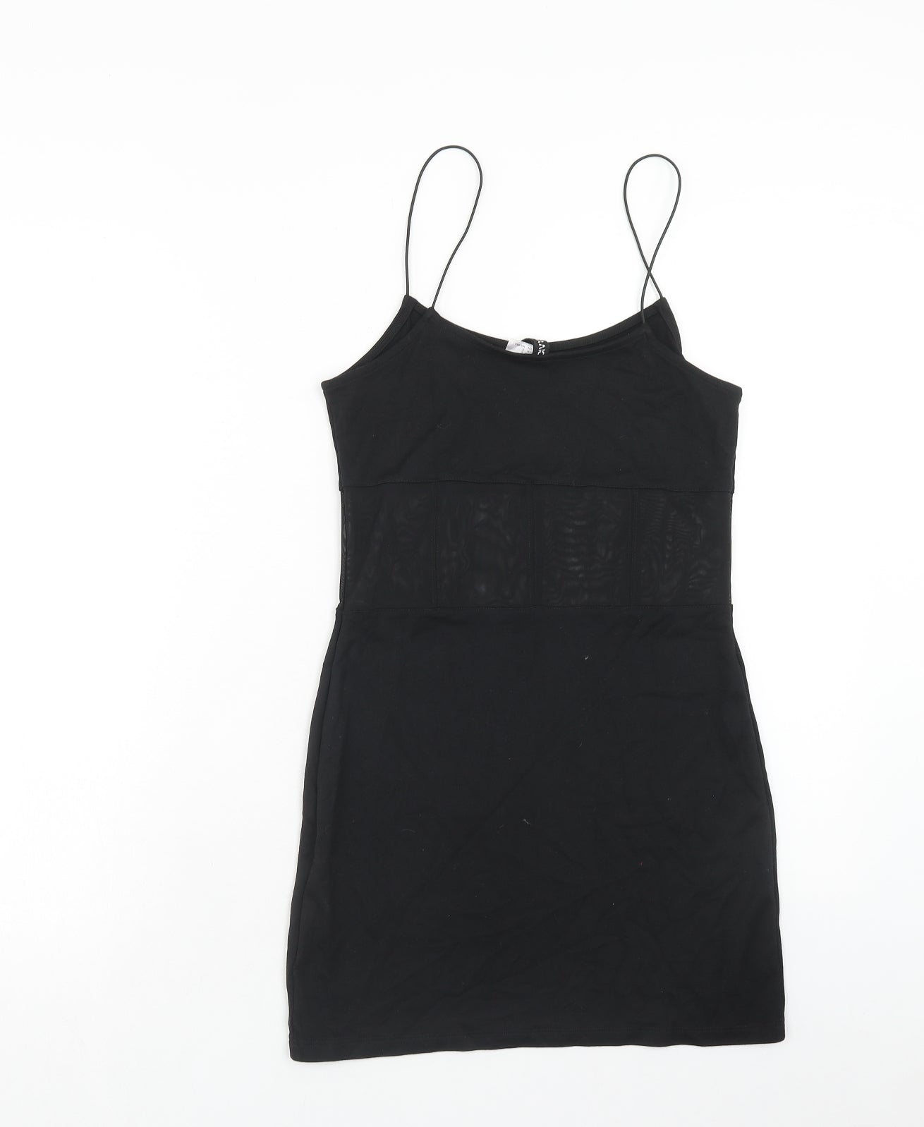 H&M Womens Black Viscose Slip Dress Size S Round Neck Pullover