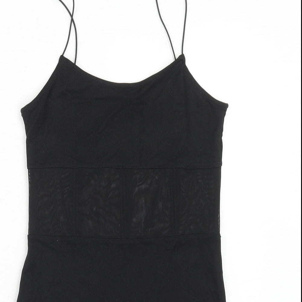 H&M Womens Black Viscose Slip Dress Size S Round Neck Pullover