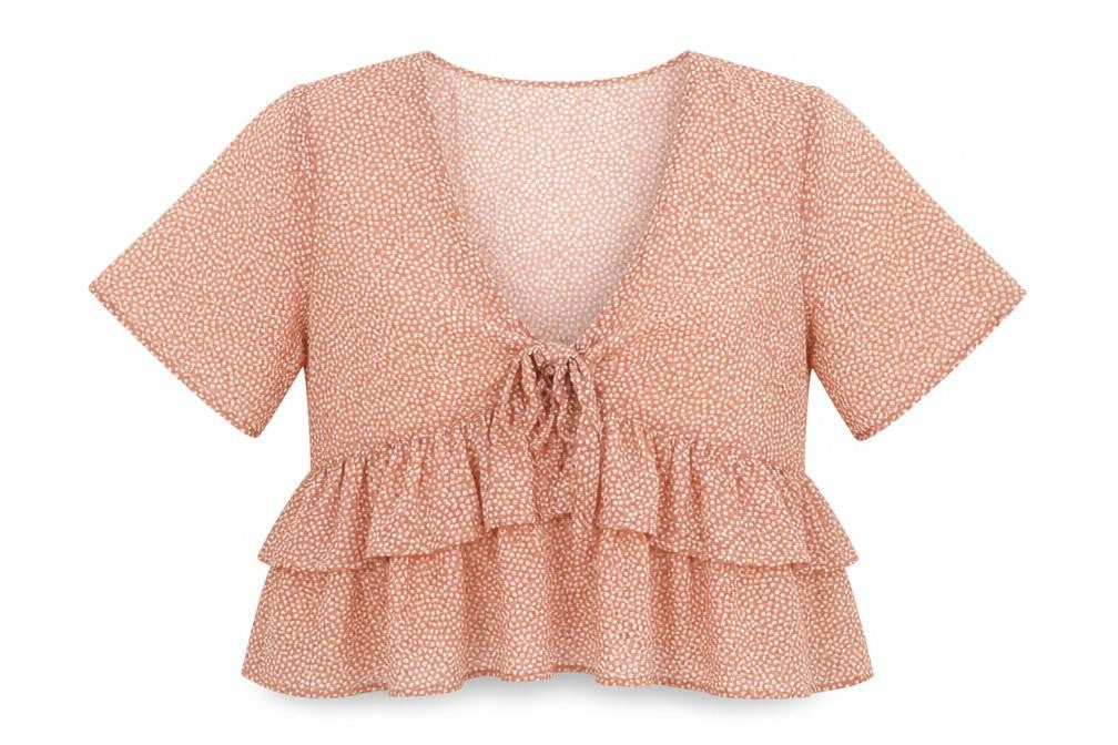 Glassons Womens Pink Polka Dot Polyester Cropped Blouse Size 12 V-Neck