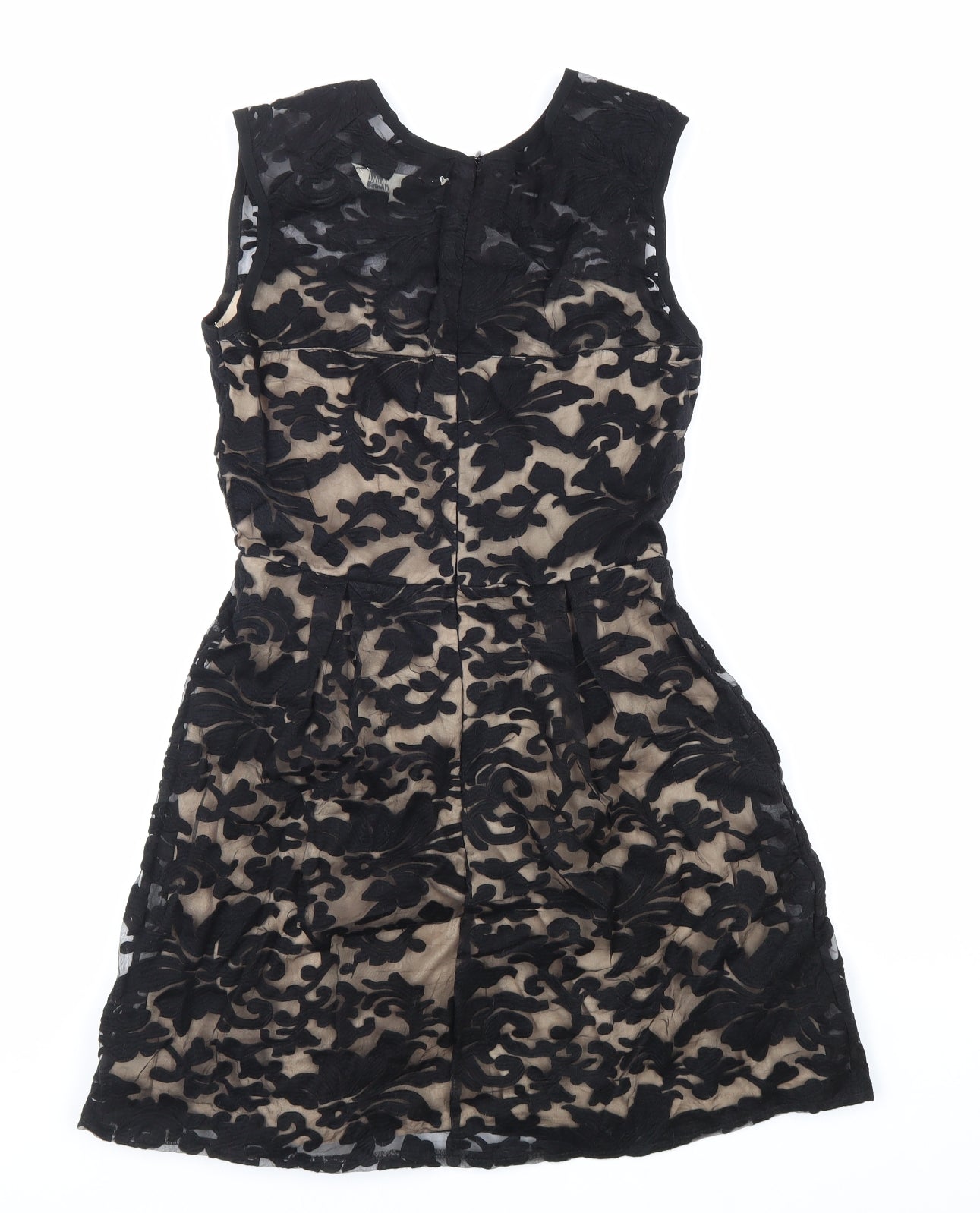 Yumi Womens Black Geometric Polyester Fit & Flare Size 10 Round Neck Zip