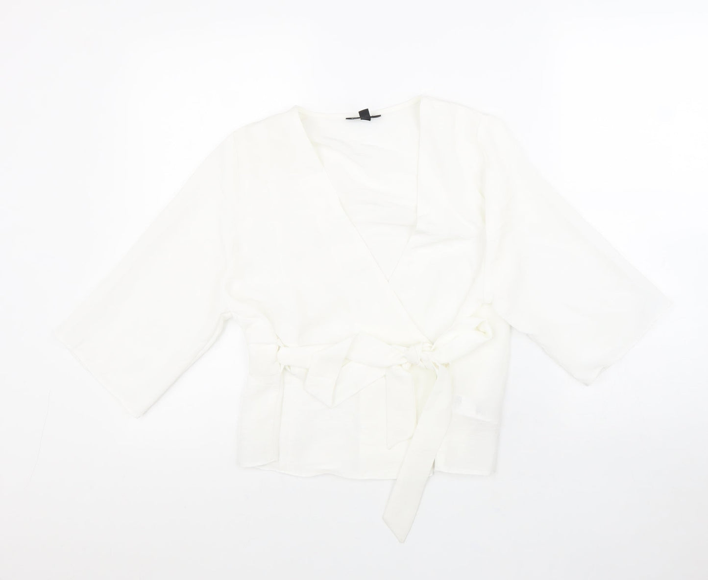 Topshop Womens White Polyester Wrap Blouse Size 6 V-Neck
