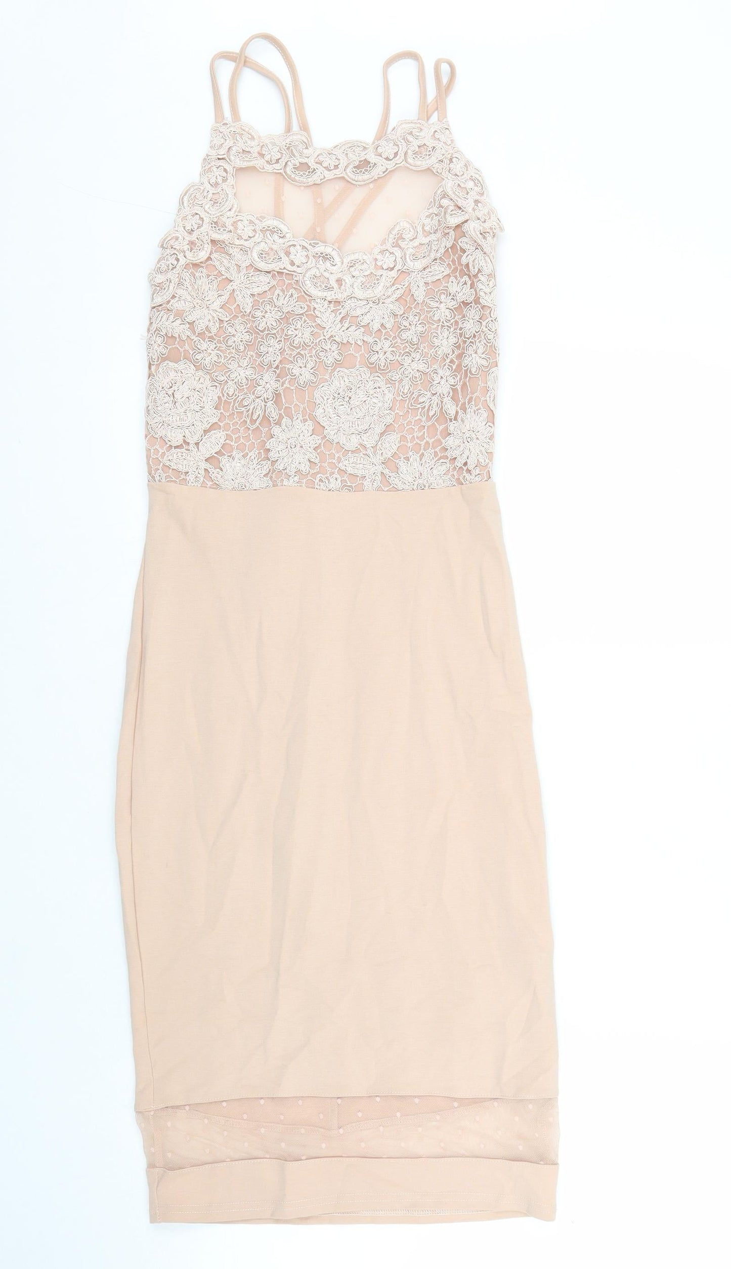 River Island Womens Pink Floral Nylon Ball Gown Size 8 Round Neck Zip