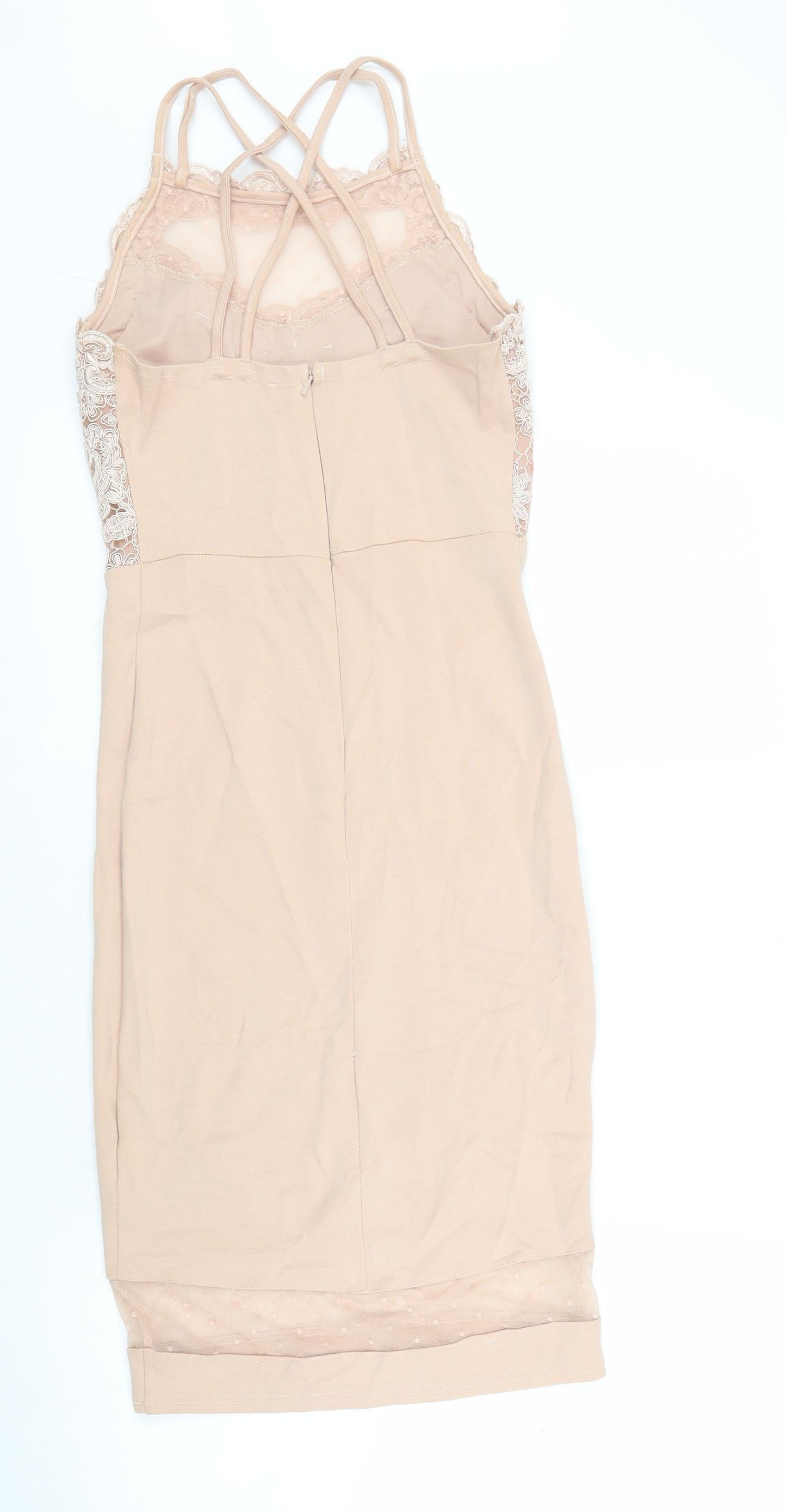 River Island Womens Pink Floral Nylon Ball Gown Size 8 Round Neck Zip