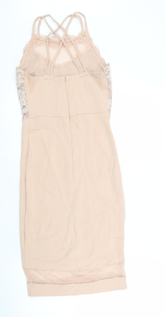 River Island Womens Pink Floral Nylon Ball Gown Size 8 Round Neck Zip