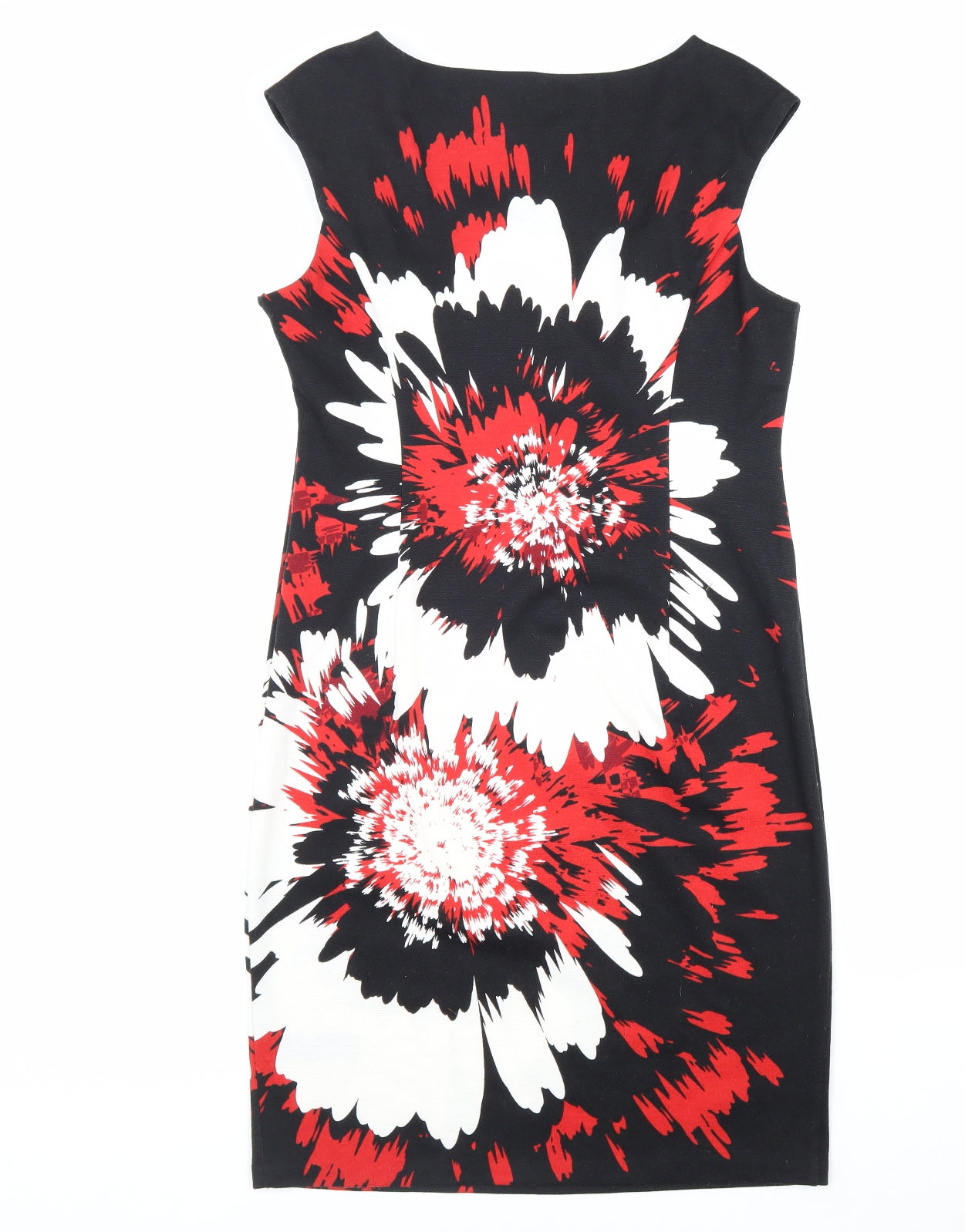 M&Co Womens Black Floral Polyester Sheath Size 12 Round Neck Zip