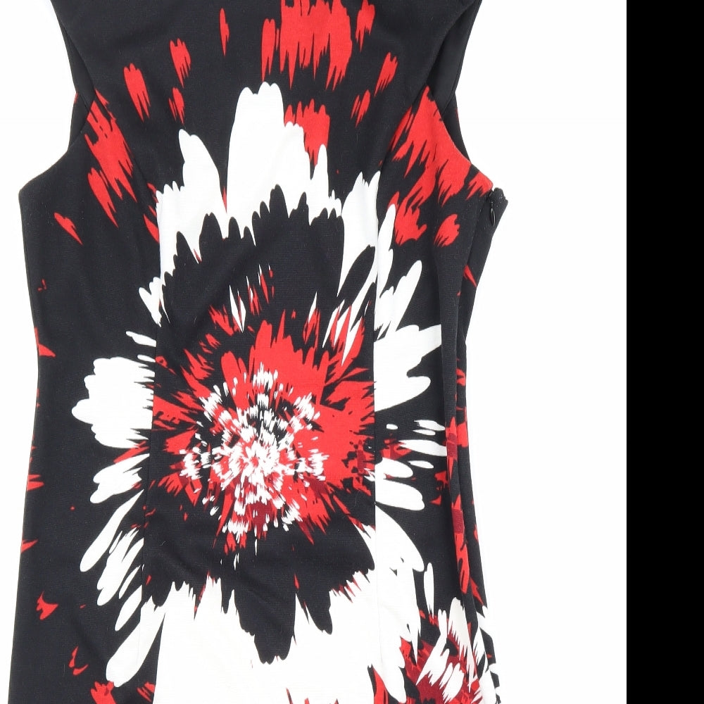 M&Co Womens Black Floral Polyester Sheath Size 12 Round Neck Zip