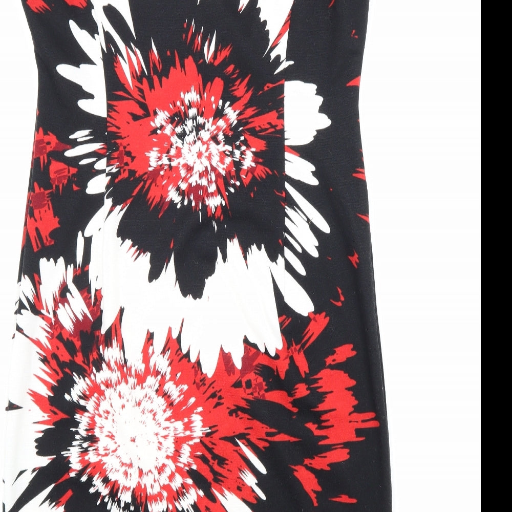 M&Co Womens Black Floral Polyester Sheath Size 12 Round Neck Zip