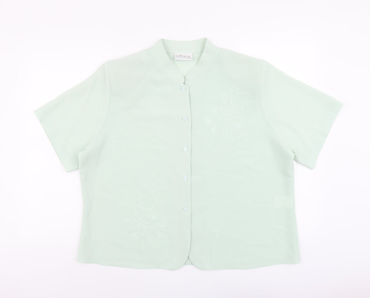 Tiffany Womens Green Polyester Basic Button-Up Size 20 V-Neck