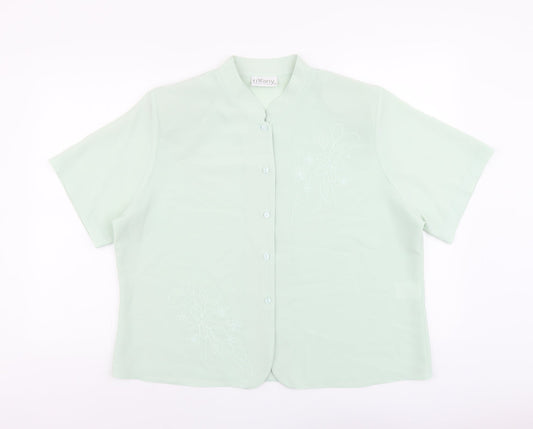 Tiffany Womens Green Polyester Basic Button-Up Size 20 V-Neck