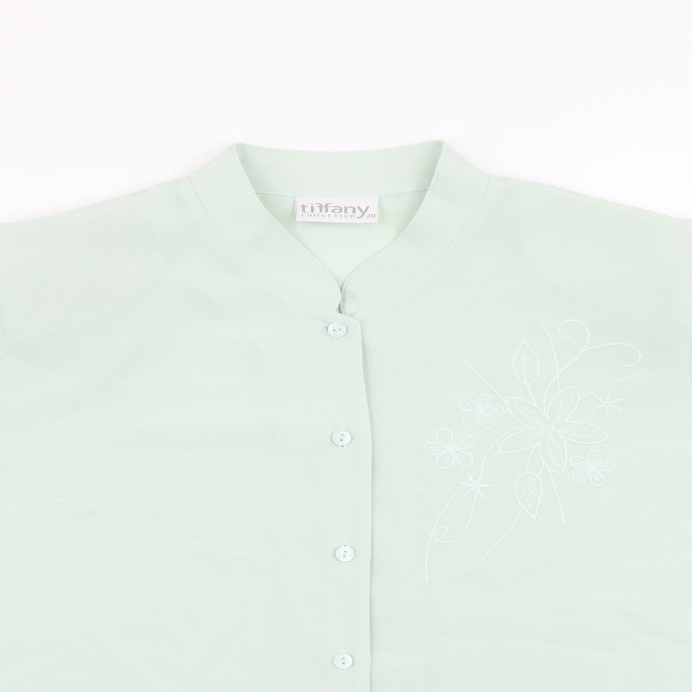 Tiffany Womens Green Polyester Basic Button-Up Size 20 V-Neck