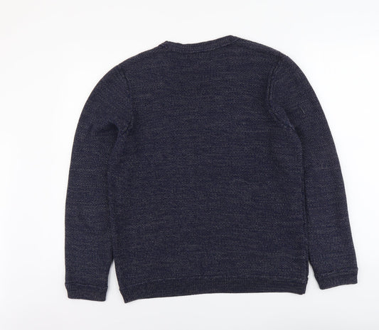 72D Mens Blue Round Neck Acrylic Pullover Jumper Size M Long Sleeve