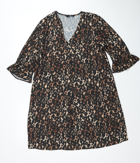 Very Womens Black Animal Print Polyester Trapeze & Swing Size 14 V-Neck Pullover