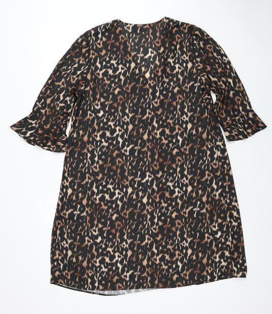 Very Womens Black Animal Print Polyester Trapeze & Swing Size 14 V-Neck Pullover