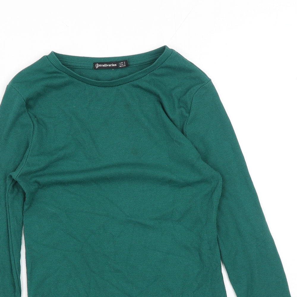 Stradivarius Womens Green Polyester Basic Blouse Size S Boat Neck - Ribbed