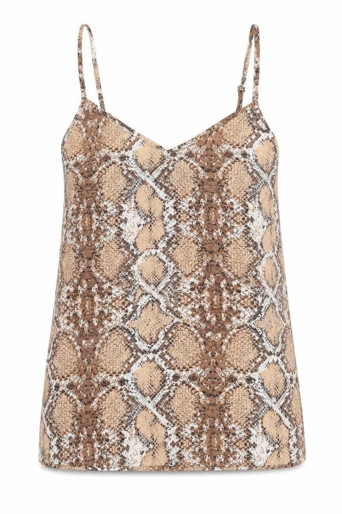 Marks and Spencer Womens Brown Animal Print Polyester Basic Tank Size 8 V-Neck - Snakeskin Pattern