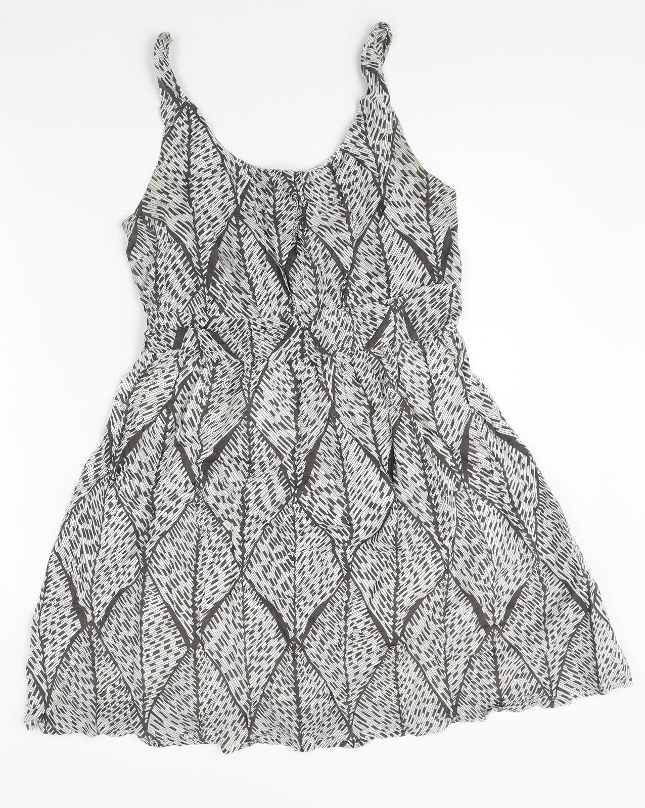 Lavand Womens Grey Geometric 100% Cotton A-Line Size L Scoop Neck Pullover