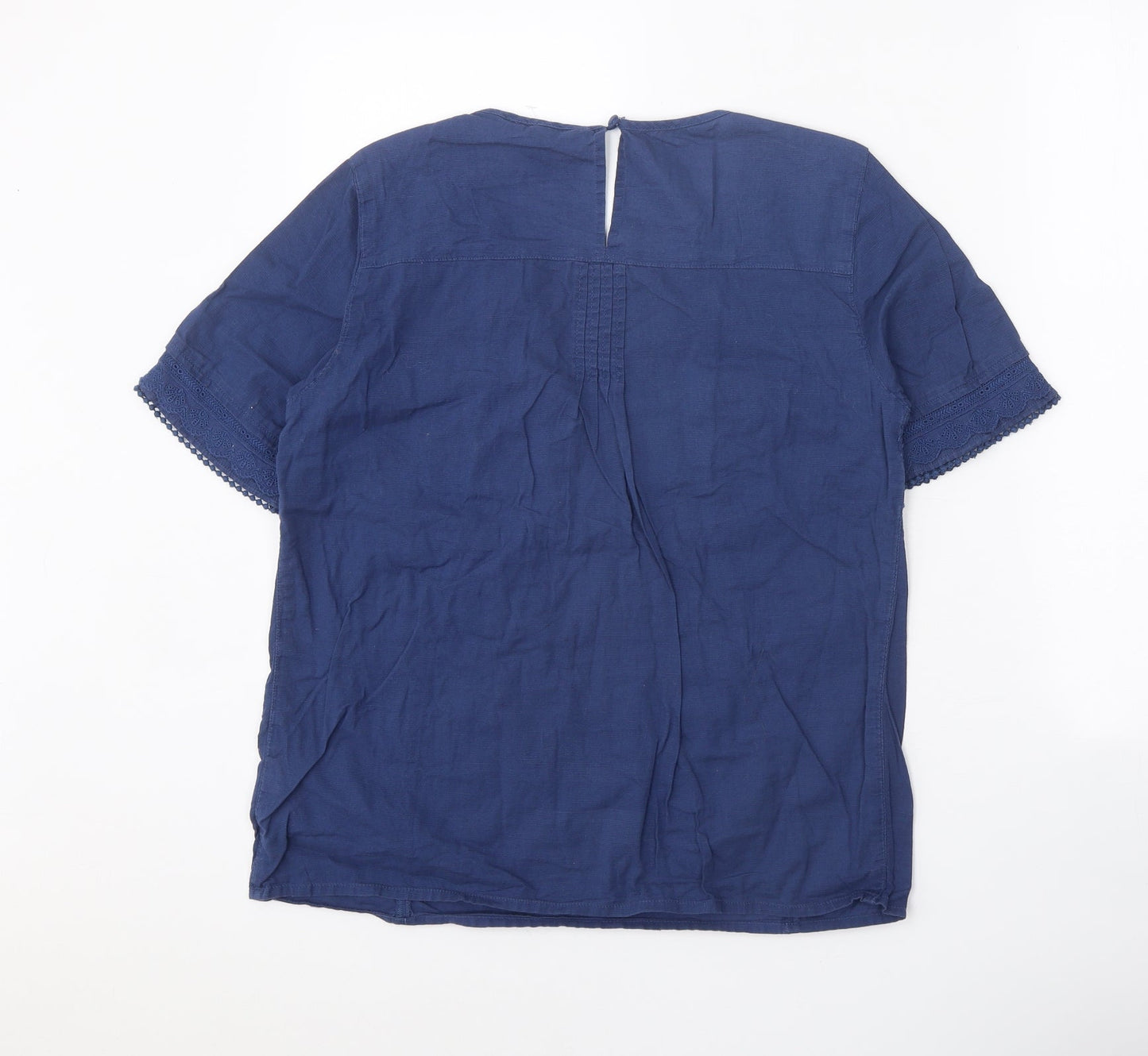 NEXT Womens Blue 100% Cotton Basic Blouse Size 6 Round Neck
