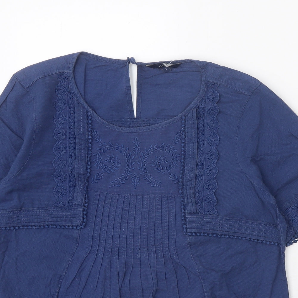 NEXT Womens Blue 100% Cotton Basic Blouse Size 6 Round Neck