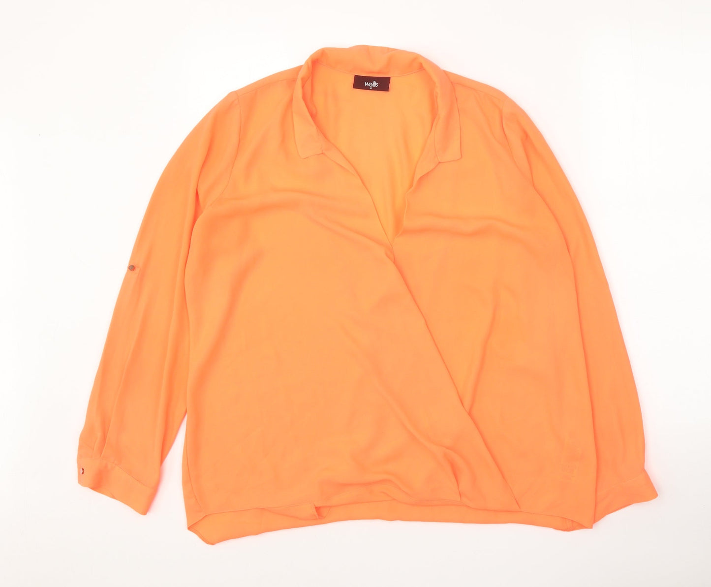 Wallis Womens Orange Polyester Wrap Blouse Size M Collared - Faux Wrap