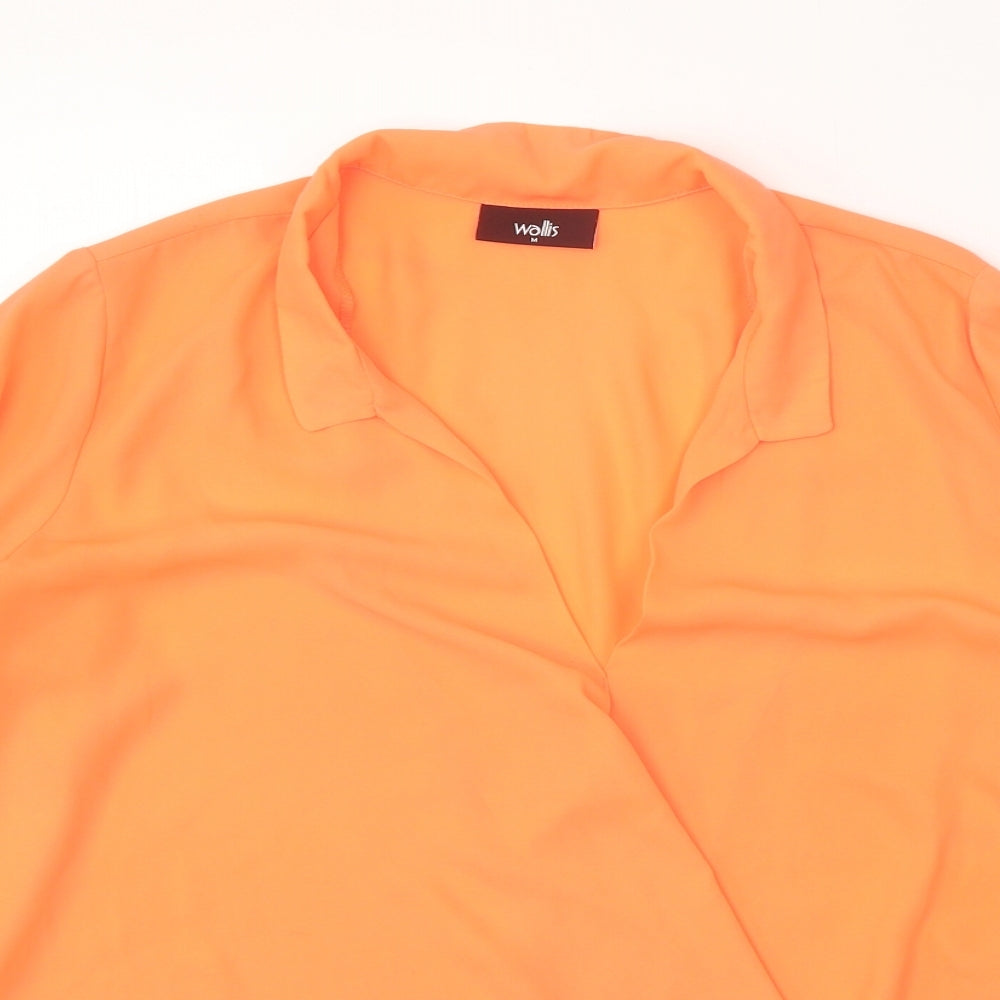 Wallis Womens Orange Polyester Wrap Blouse Size M Collared - Faux Wrap