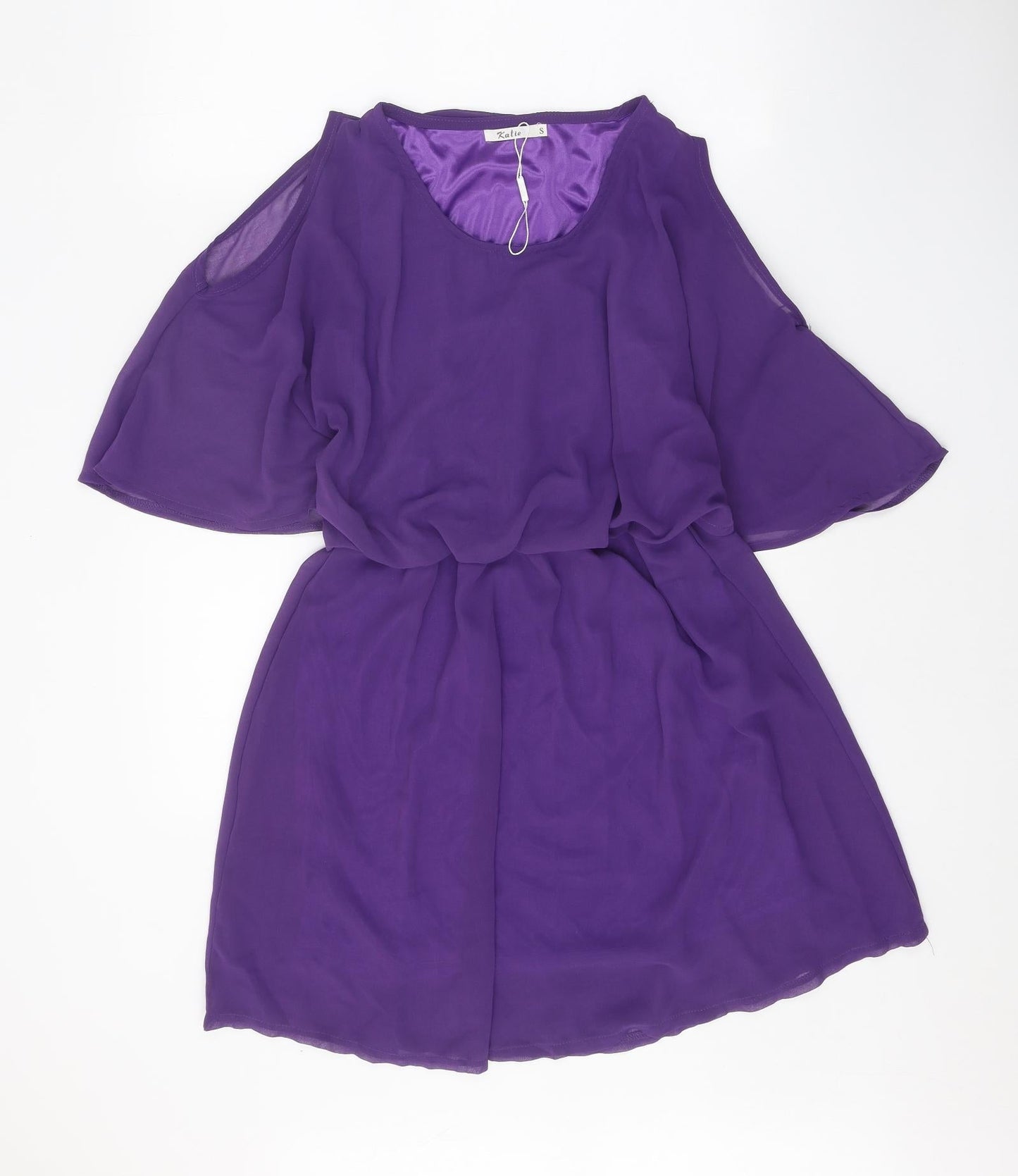 Katie Womens Purple Rayon A-Line Size S Round Neck Pullover - Cold Shoulder