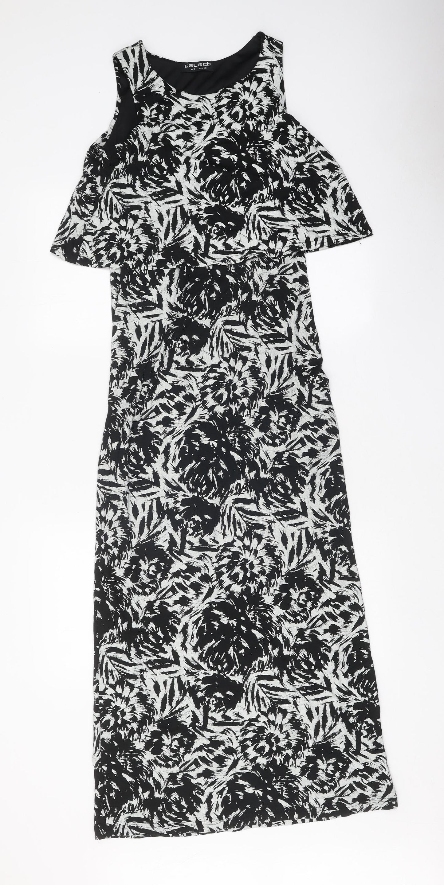 Select Womens Black Floral Viscose Fit & Flare Size 8 Round Neck Pullover