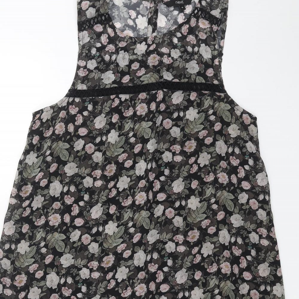 NEXT Womens Black Floral Polyester Tank Dress Size 10 Boat Neck Button