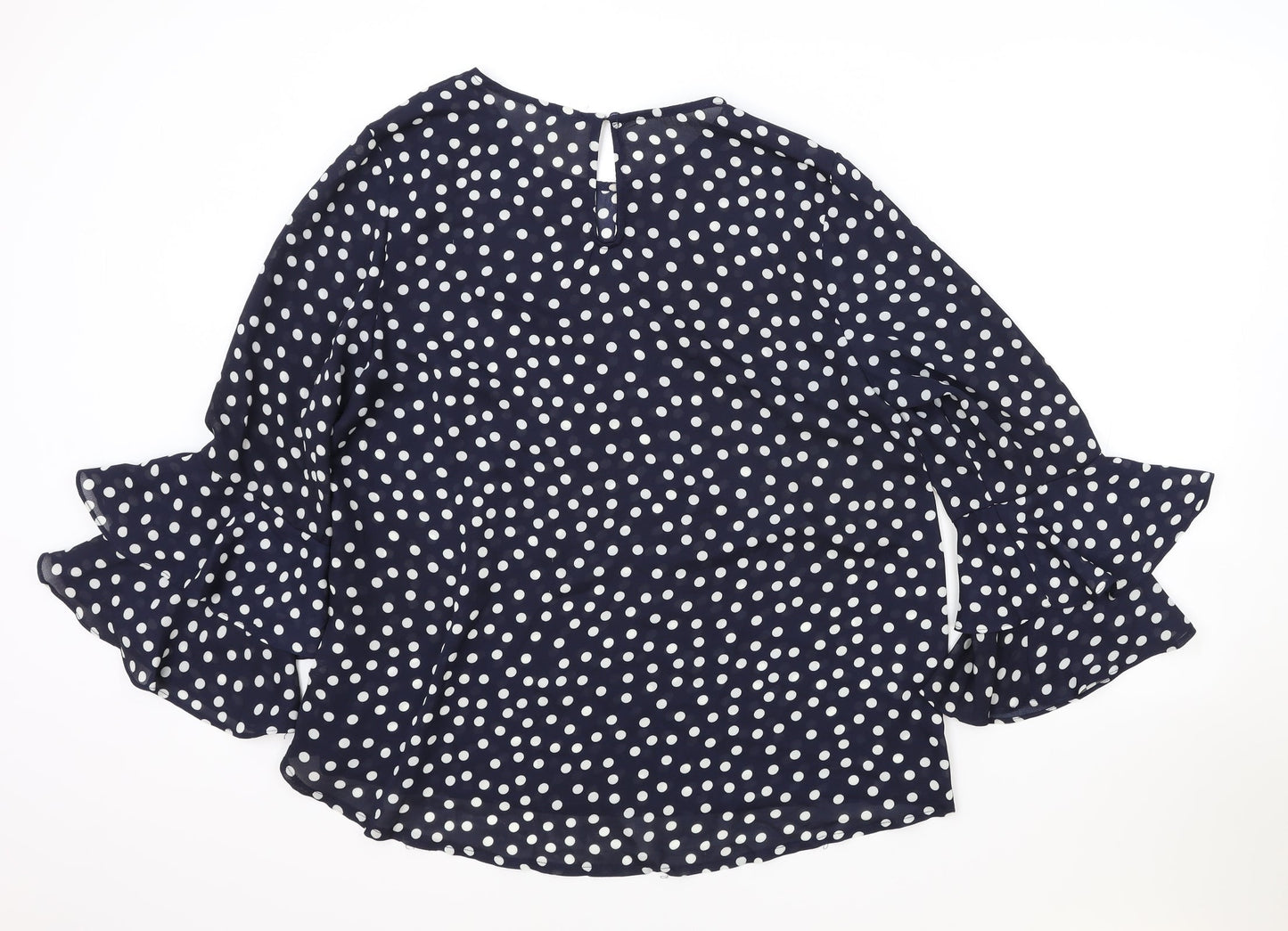 Stella Morgan Womens Blue Polka Dot Polyester Basic Blouse Size 14 Boat Neck