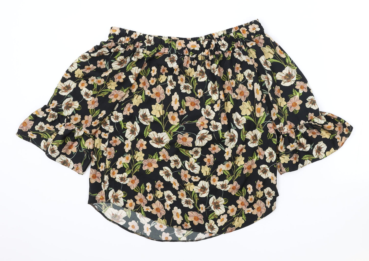 Topshop Womens Black Floral Viscose Basic Blouse Size 8 Off the Shoulder