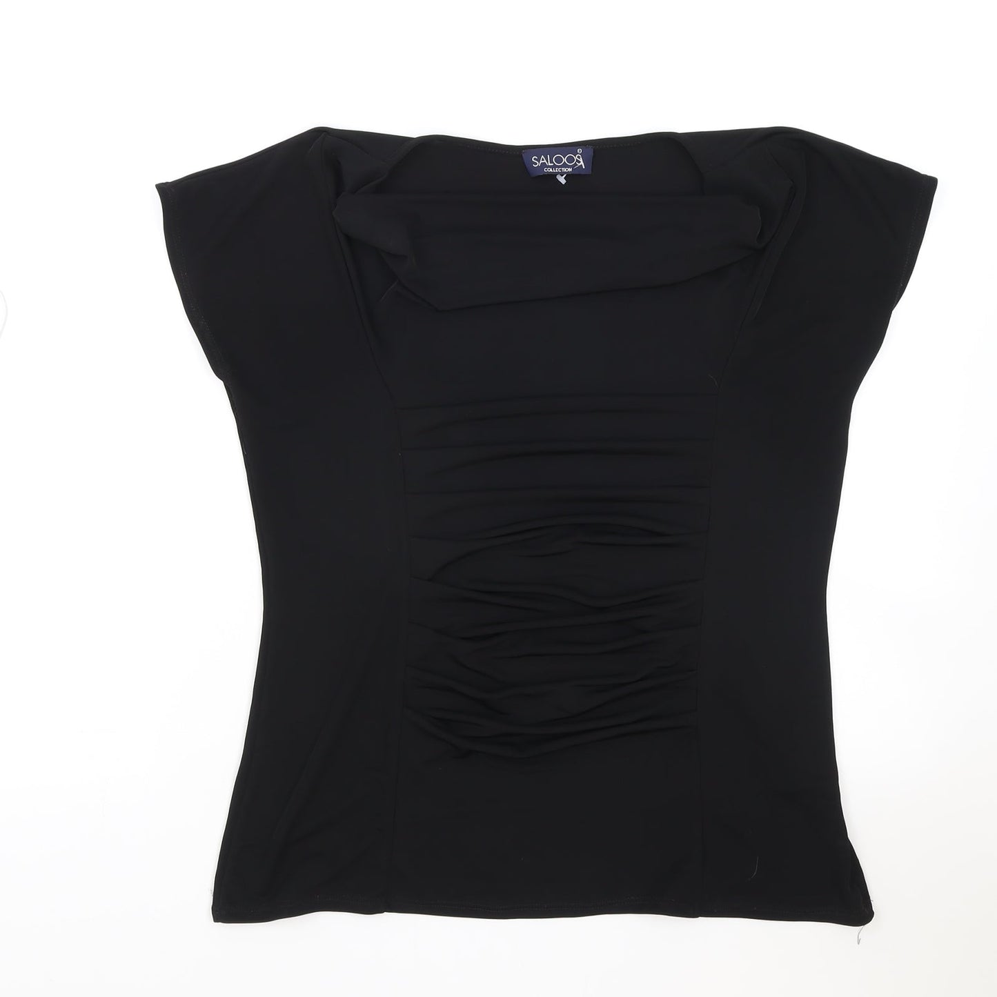 Saloos Womens Black Polyester Basic T-Shirt Size S Cowl Neck