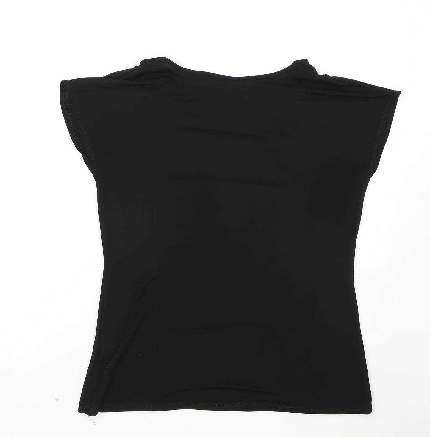 Saloos Womens Black Polyester Basic T-Shirt Size S Cowl Neck