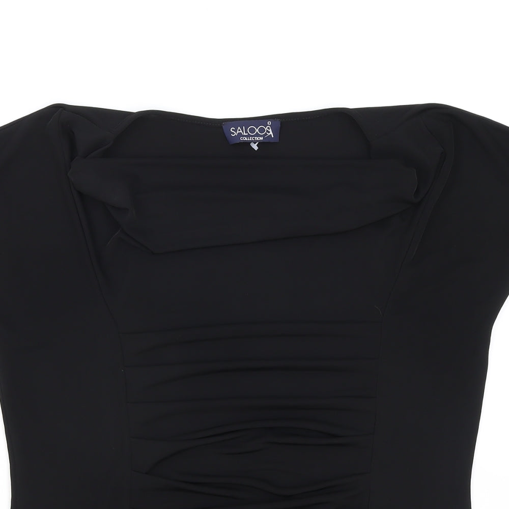 Saloos Womens Black Polyester Basic T-Shirt Size S Cowl Neck